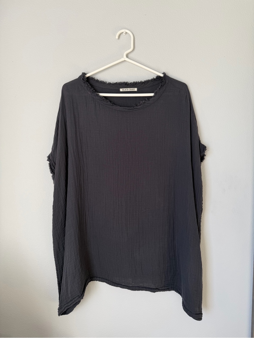 Black Crane Double Gauze Cotton Top